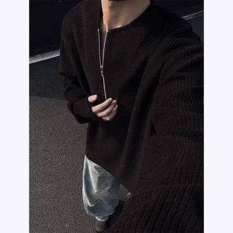 春夏NEW！ハーフジップロンT　ブラック