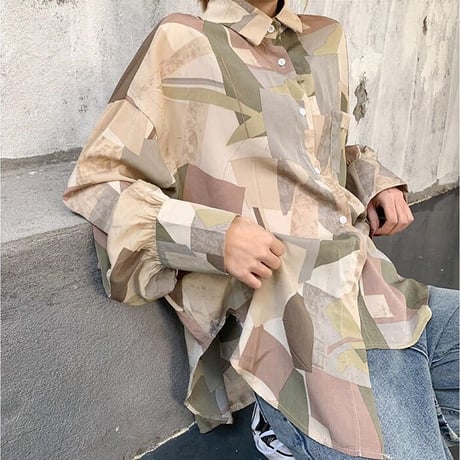 カーキ柄シフォンブラウス