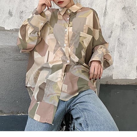 カーキ柄シフォンブラウス