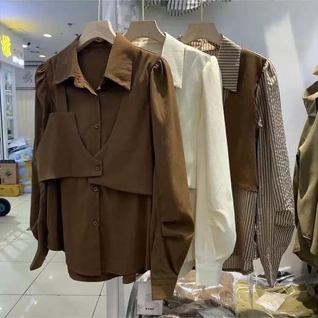 New！デザインブラウス ブラウン
