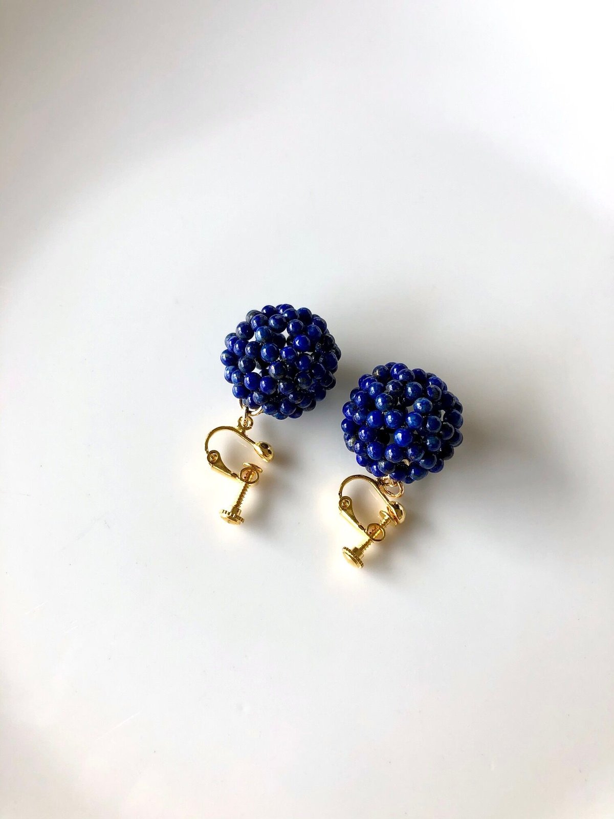 フラーレン イヤリング（ピアスに変更可能） 3mmラピスラズリ（直径約