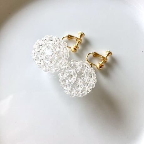フラーレン　イヤリング（ピアスに変更可能）3mm　  クリスタル