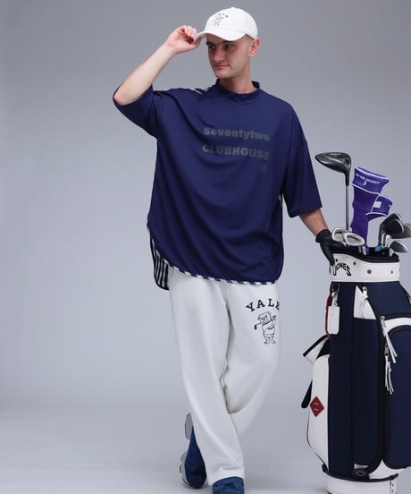 【ANTIQUAGOLF×STCH】UNISEX(ユニセックス)check pattern switching tops-navy