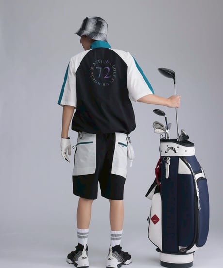 【 ANTIQUAGOLF×STCH 】contrast half pants-black×offwhite