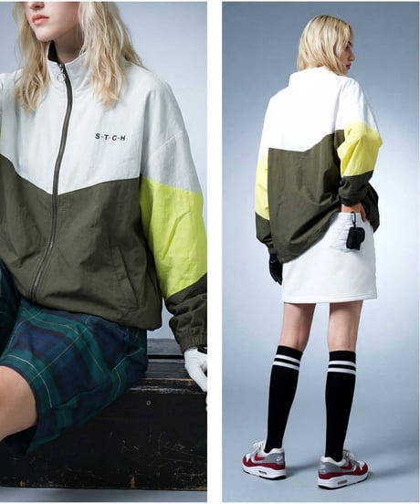 【ANTIQUAGOLF×STCH】Color Block Stand Zip Jacket-yellow mix