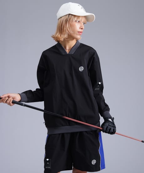 【ANTIQUAGOLF×STCH】v-neck logo tops-black