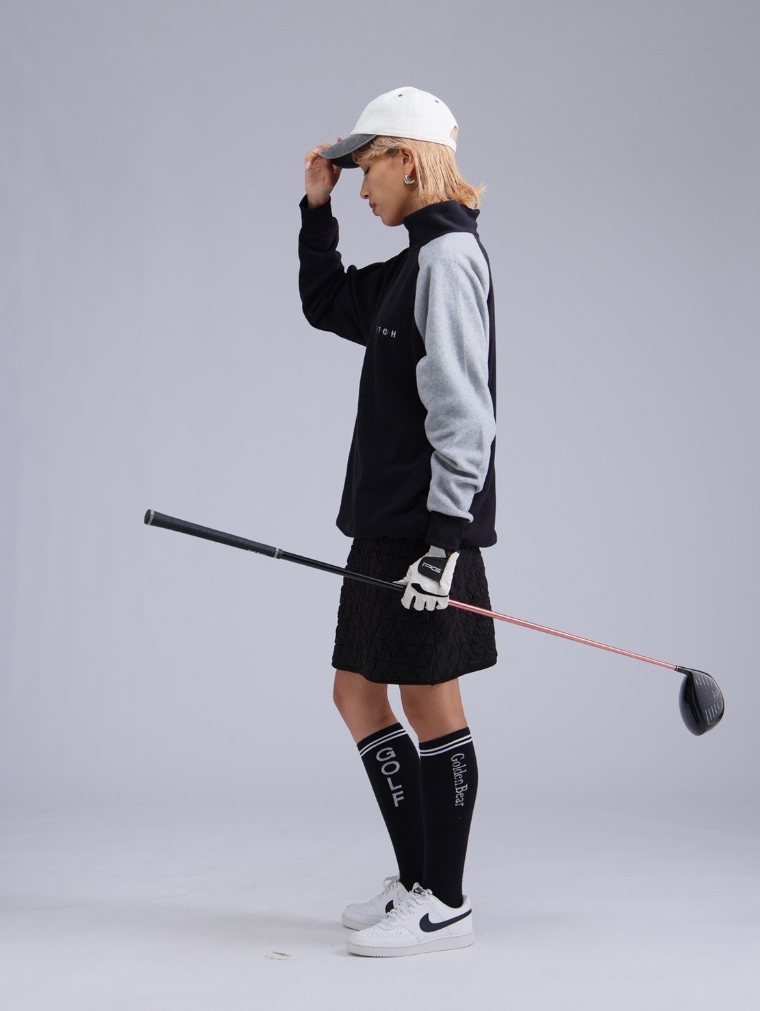 【ANTIQUAGOLF×STCH】check logo pullover ANTIQUAGOLF×STCH】Color Block Fleece Pullover-b