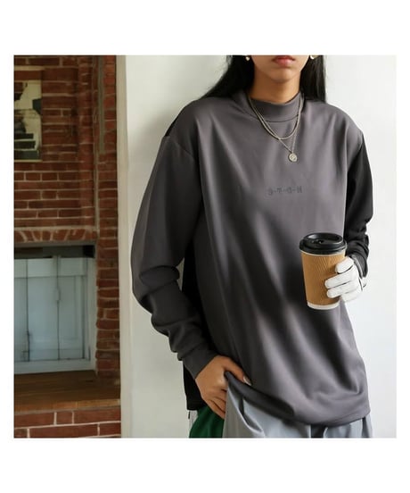 【ANTIQUAGOLF×STCH】UNISEX（ユニセックス）mock neck back logo Tshirt-gray×black