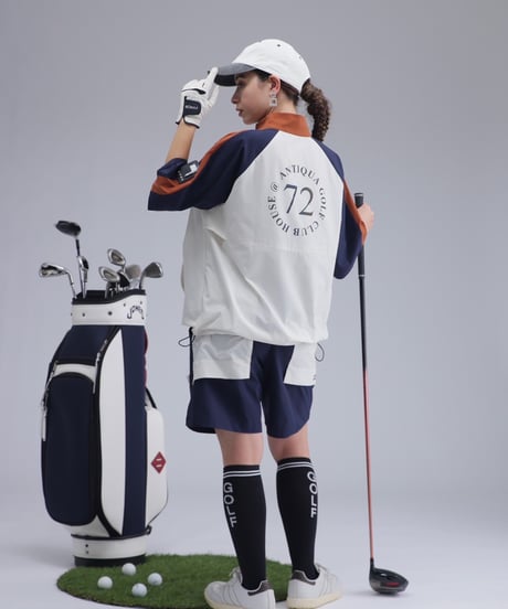 【 ANTIQUAGOLF×STCH 】halfzip contrast pullover-offwhite×navy