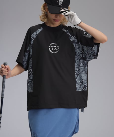 【ANTIQUAGOLF×STCH】UNISEX(ユニセックス)paisley×logo tops-black