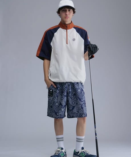 【 ANTIQUAGOLF×STCH 】halfzip contrast pullover-offwhite×navy
