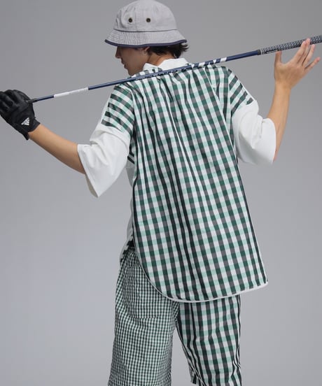 【ANTIQUAGOLF×STCH】UNISEX(ユニセックス)check pattern switching tops-white