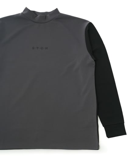【ANTIQUAGOLF×STCH】UNISEX（ユニセックス）mock neck back logo Tshirt-gray×black
