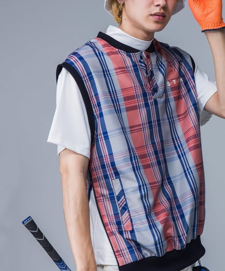 【ANTIQUAGOLF×STCH】UNISEX（ユニセックス）check logo vest-red