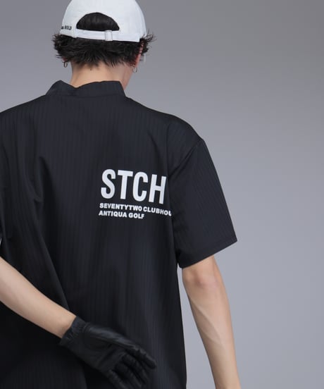 【 ANTIQUAGOLF×STCH 】printed short sleeve tops-black