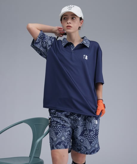 【 ANTIQUAGOLF×STCH 】paisley pattern polo-navy