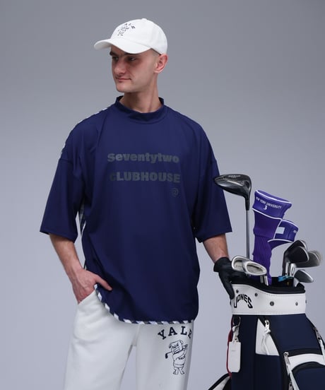 【ANTIQUAGOLF×STCH】UNISEX(ユニセックス)check pattern switching tops-navy
