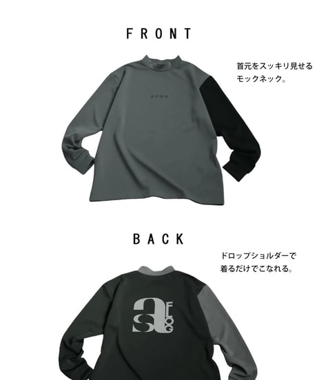 【ANTIQUAGOLF×STCH】UNISEX（ユニセックス）mock neck back logo Tshirt-white×lightgray