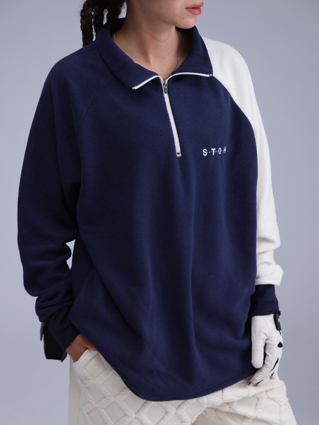 ANTIQUAGOLF×STCH】Color Block Fleece Pullover-n