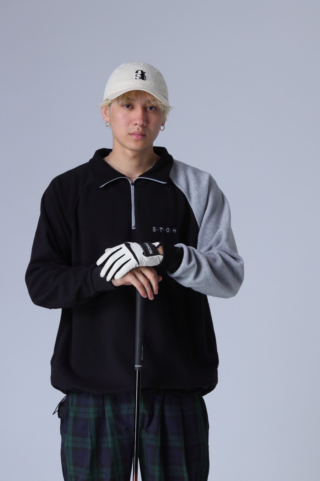 ANTIQUAGOLF×STCH】Color Block Fleece Pullover-b