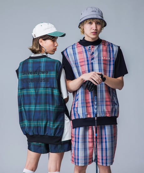 【ANTIQUAGOLF×STCH】UNISEX（ユニセックス）check half pants-red