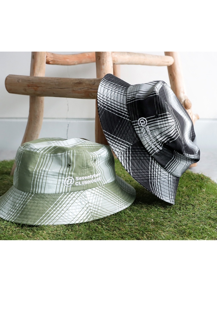 STCH ブルー セットアップ バケットハット付き ANTIQUAGOLF×STCH】UNISEX(ユニセックス) check bucket h