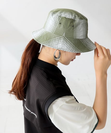 【ANTIQUAGOLF×STCH】UNISEX(ユニセックス) check bucket hat-khaki