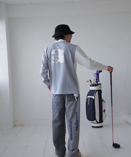 【ANTIQUAGOLF×STCH】UNISEX（ユニセックス）mock neck back logo Tshirt-white×lightgray