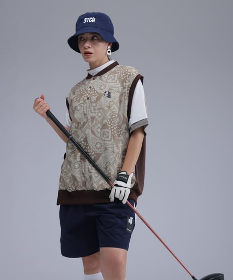 【 ANTIQUAGOLF×STCH 】paisley pattern vest-brown