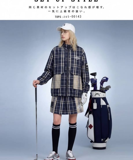 【ANTIQUAGOLF×STCH】 Check Logo Skirt-navy