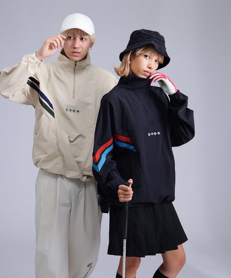 【ANTIQUAGOLF×STCH】 Line design Pullover-black