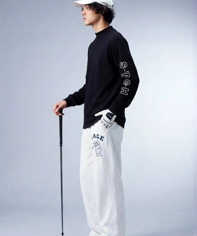 ANTIQUA GOLF×STCH】UNISEX（ユニセックス） ロゴ モックネックT-wh