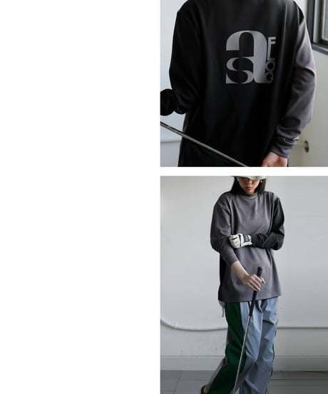 【ANTIQUAGOLF×STCH】UNISEX（ユニセックス）mock neck back logo Tshirt-gray×black