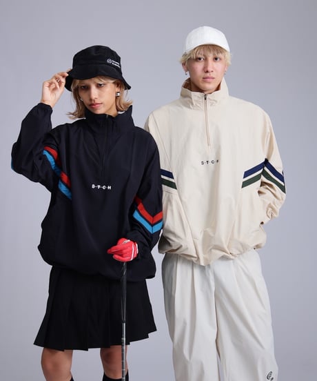 【ANTIQUAGOLF×STCH】 Line design Pullover-black