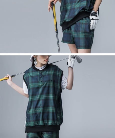 【ANTIQUAGOLF×STCH】UNISEX（ユニセックス）check half pants-green