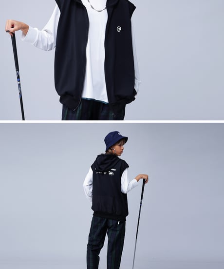 【ANTIQUAGOLF×STCH】UNISEX（ユニセックス）hoody logo vest-black