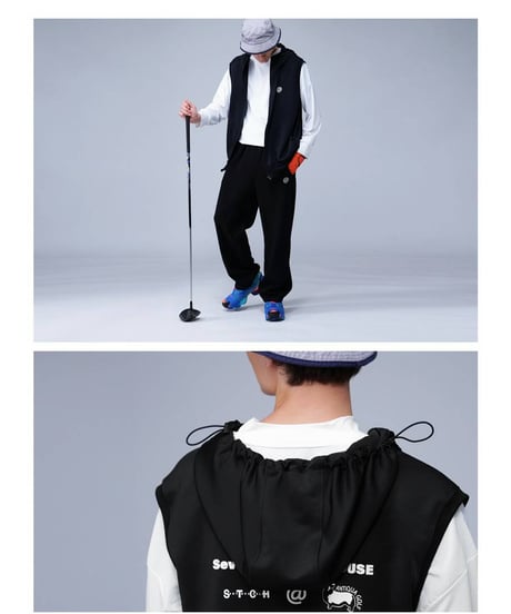 【ANTIQUAGOLF×STCH】UNISEX（ユニセックス）hoody logo vest-black