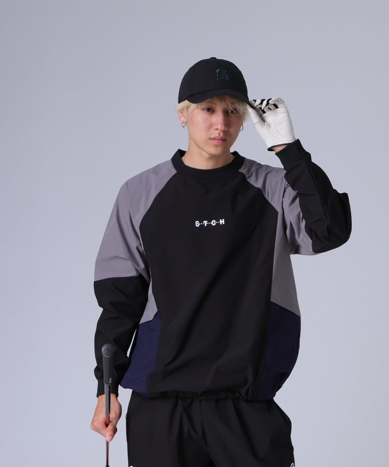 ANTIQUAGOLF×STCH】)zip pocket logo-black ANTIQUAGOLF×STCH】Color Block Pullover-black |