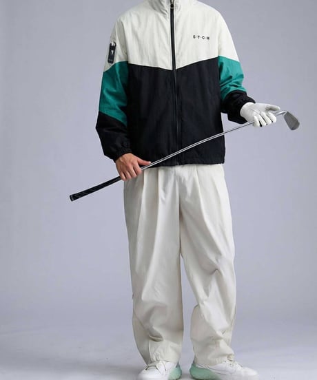 【ANTIQUAGOLF×STCH】Color Block Stand Zip Jacket-green mix