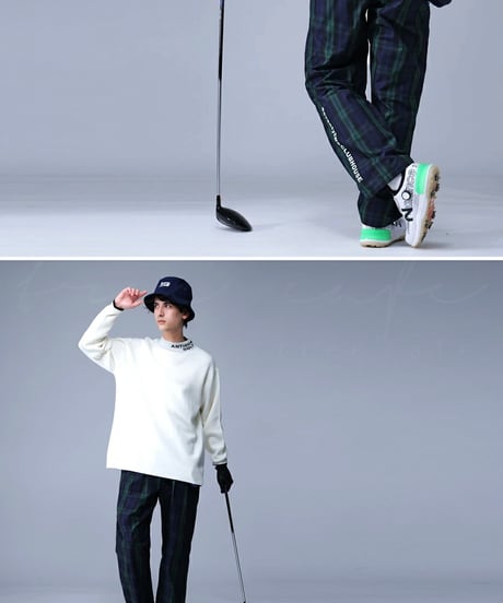 【ANTIQUAGOLF×STCH】UNISEX（ユニセックス）check logo pants-blackwatch