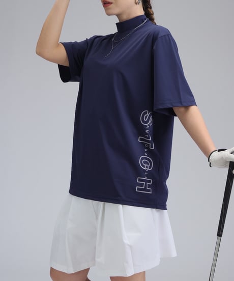 【ANTIQUAGOLF×STCH】UNISEX(ユニセックス)side logo mockneck tops-navy