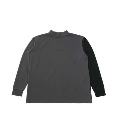 【ANTIQUAGOLF×STCH】UNISEX（ユニセックス）mock neck back logo Tshirt-gray×black