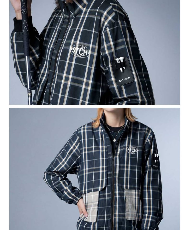 ANTIQUAGOLF×STCH】 Check Logo Tops-navy | 【公式】S