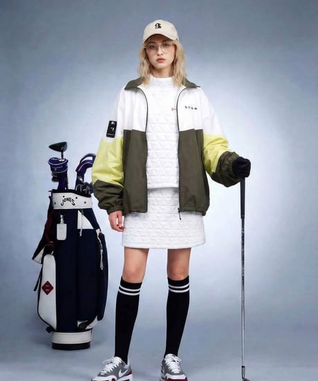 【ANTIQUAGOLF×STCH】Color Block Stand Zip Jacket-yellow mix