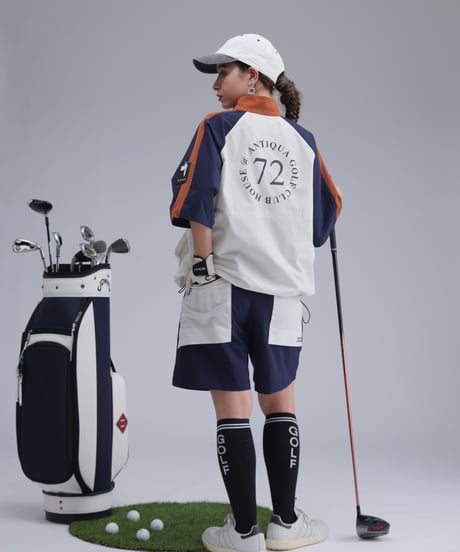 【 ANTIQUAGOLF×STCH 】contrast half pants-offwhite×navy