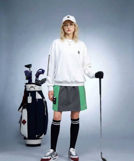 【ANTIQUA GOLF×STCH】LADIES（レディース）Colorblock Half Skirt-light gray