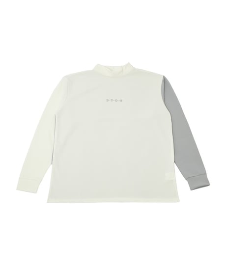 【ANTIQUAGOLF×STCH】UNISEX（ユニセックス）mock neck back logo Tshirt-white×lightgray