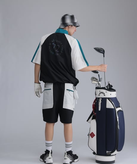 【 ANTIQUAGOLF×STCH 】halfzip contrast pullover-black×offwhite