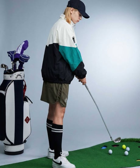 【ANTIQUAGOLF×STCH】Color Block Stand Zip Jacket-green mix