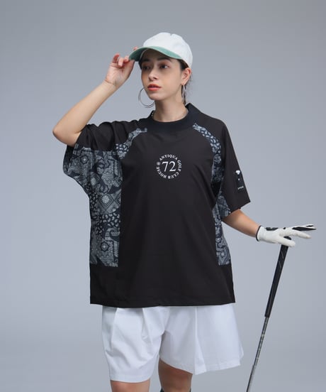 【ANTIQUAGOLF×STCH】UNISEX(ユニセックス)paisley×logo tops-black